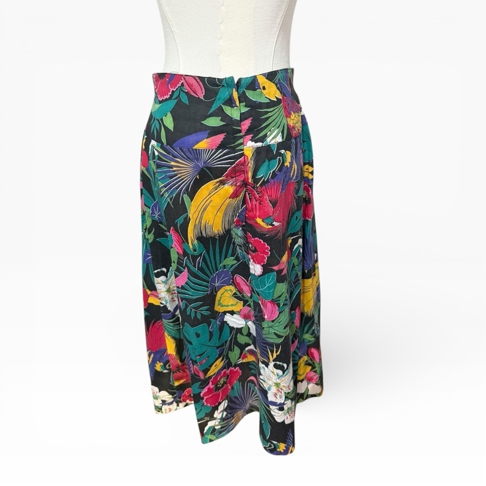 🔻Vintage Tropical Bird Print Midi Skirt | High Waist | Pleated - Picture 3 of 4